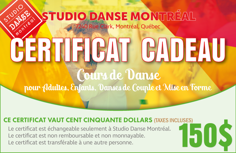 150$ Certificat-Cadeau (taxes Incluses)